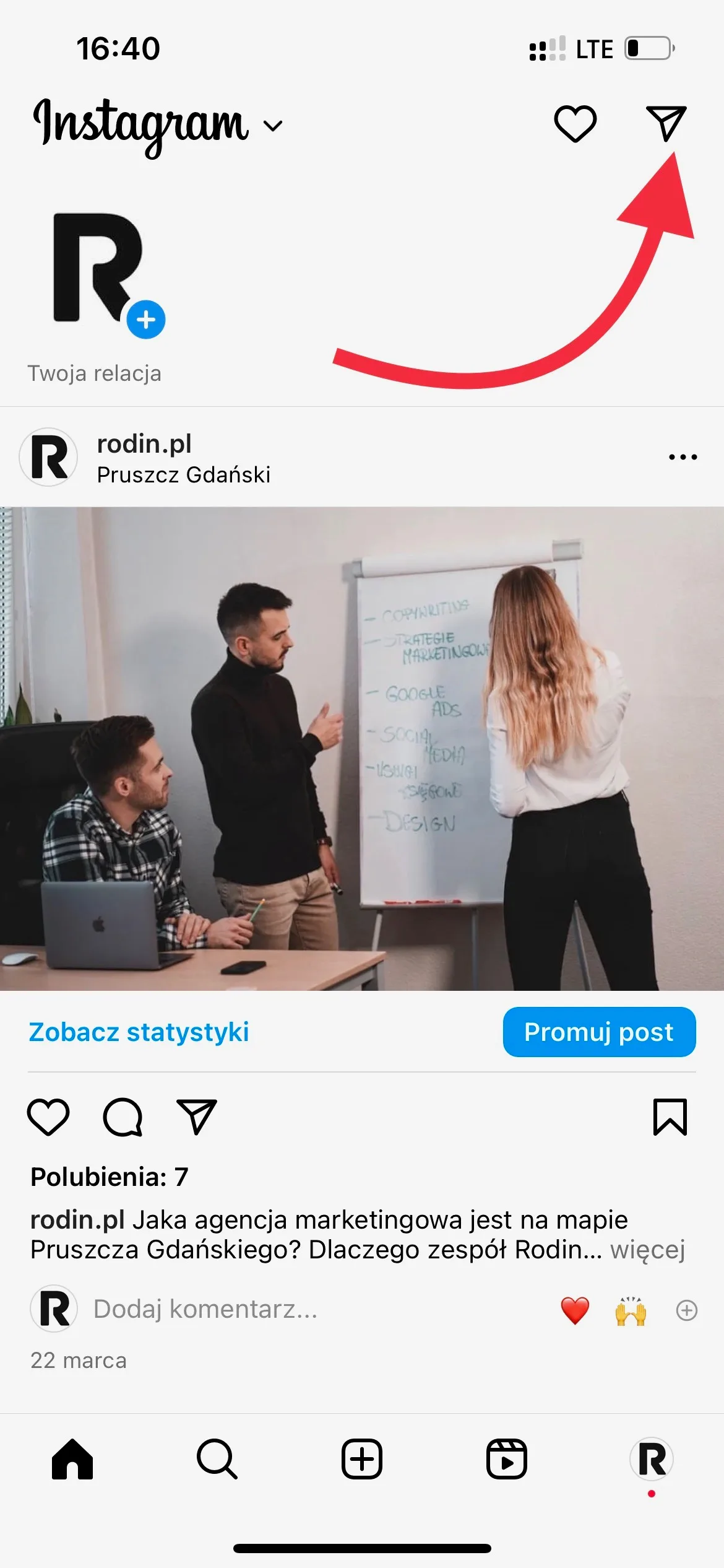 Drugi krok tworzenia kanału na Instagramie