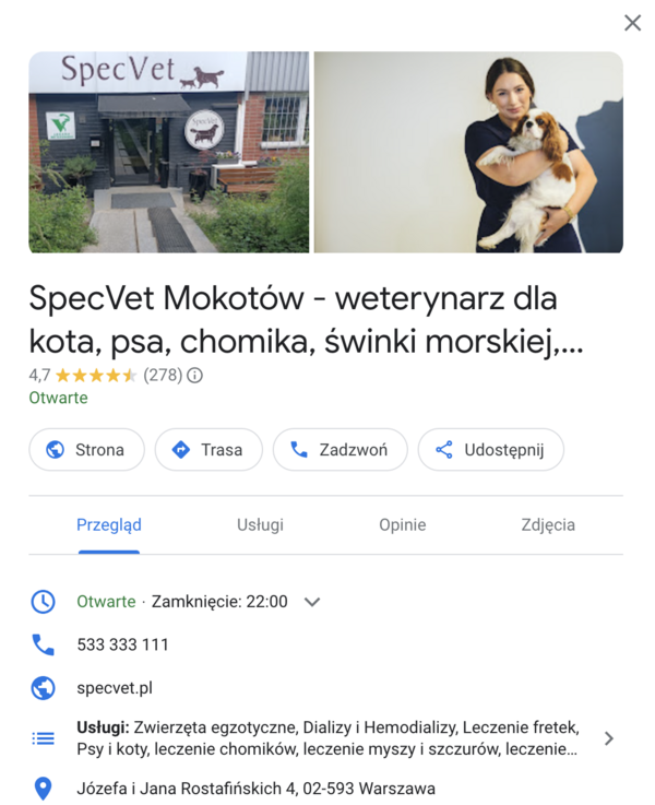 Wizytówka lokalna SpecVet