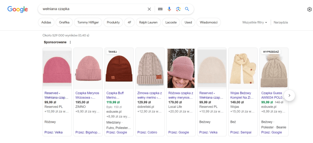Przykład reklamy w wyszukiwarce Google