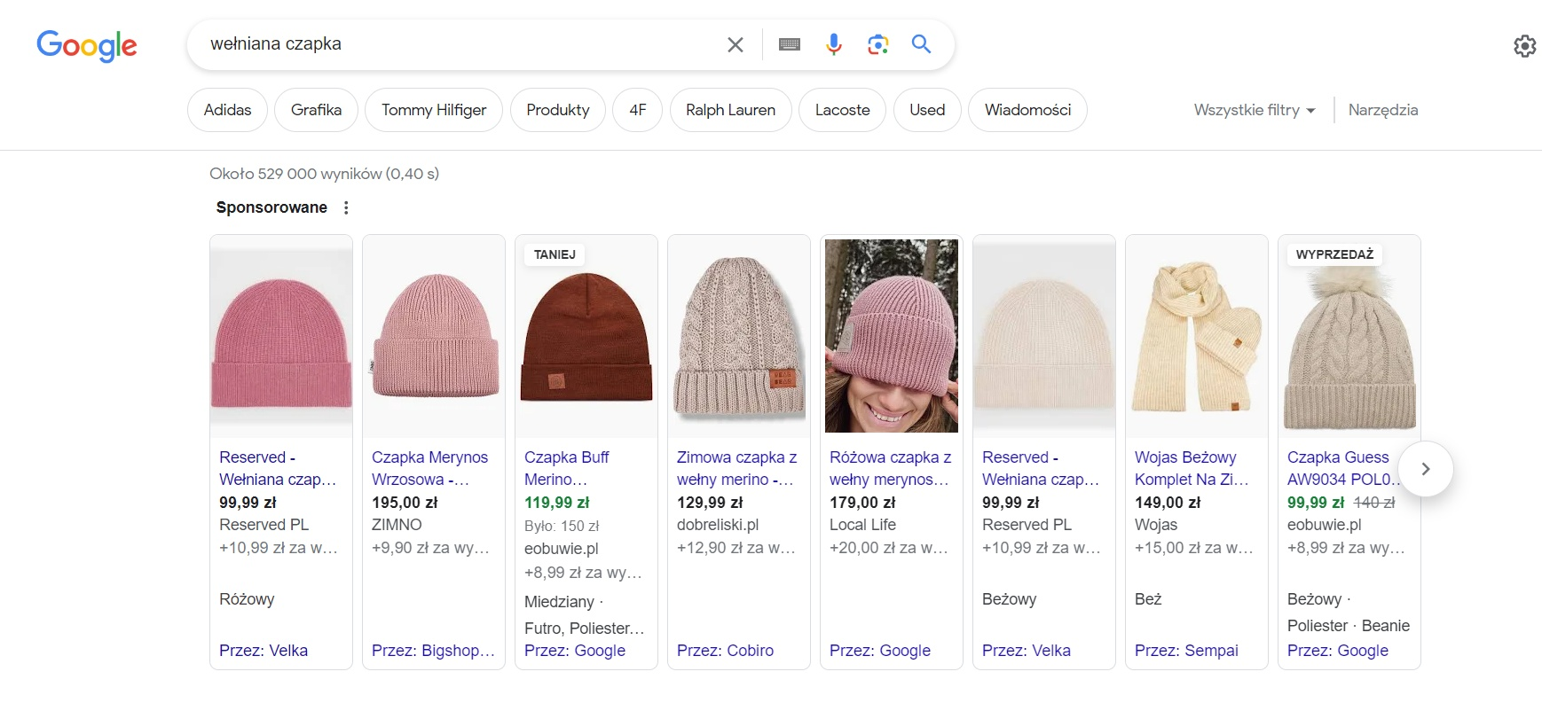 Przykłady reklam w wyszukiwarce Google