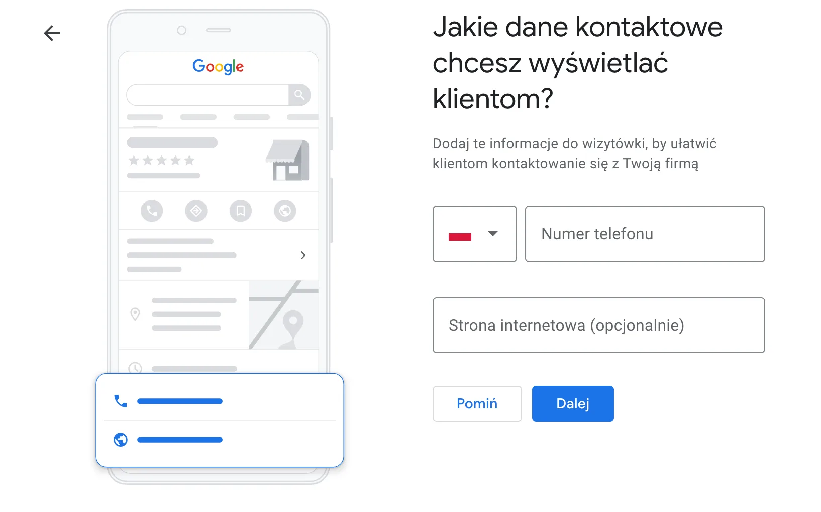 Jakie dane kontaktowe chcesz wyświetlać klientom?