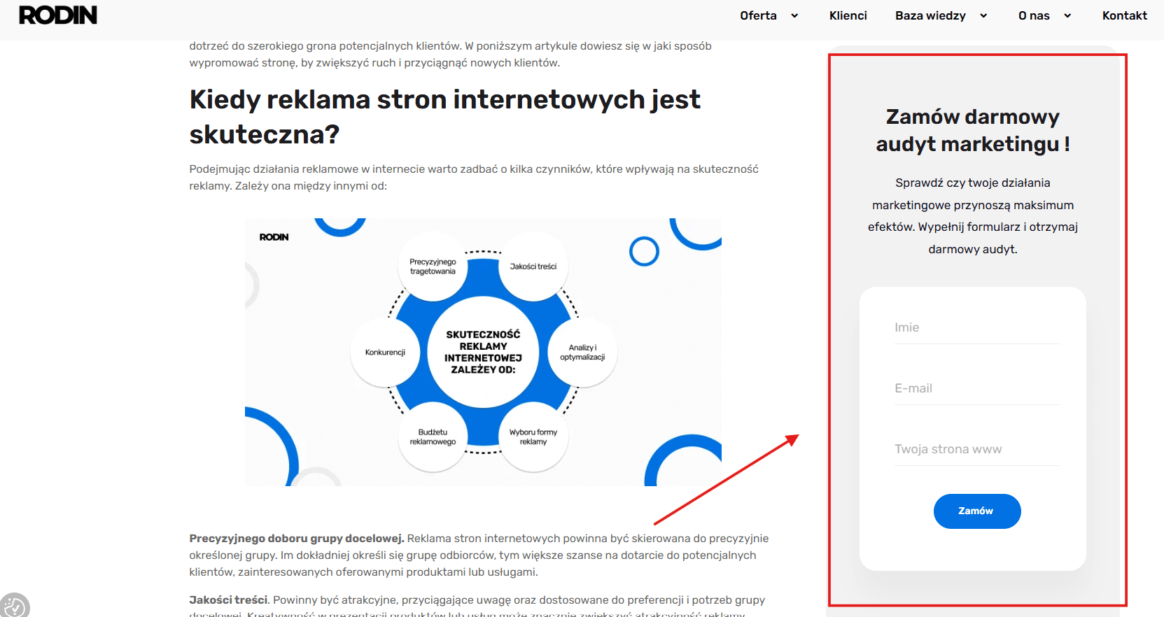 Widget formularza kontaktowego - Rodin