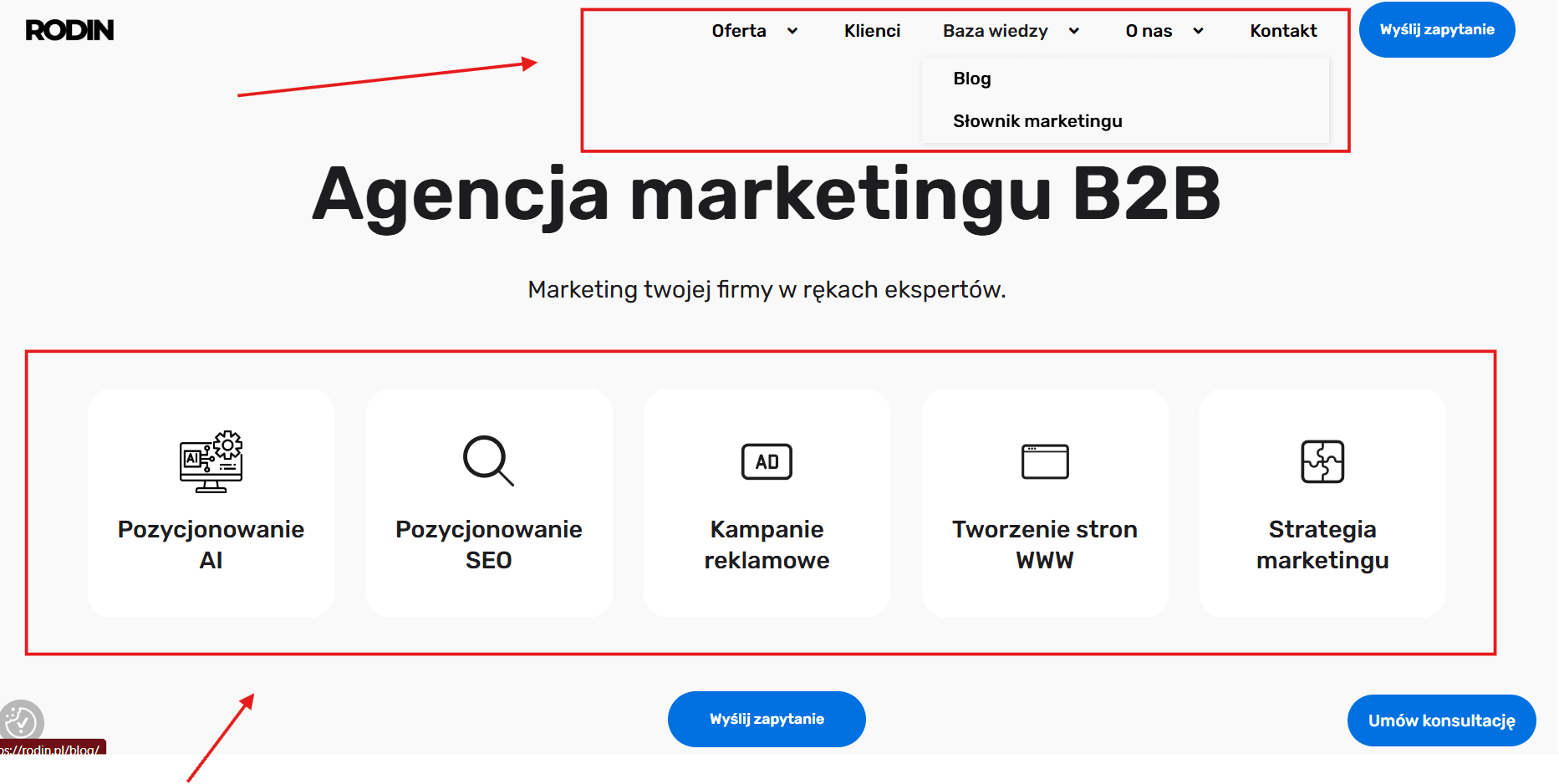 Agencja marketingu B2B Rodin - linki nawigacyjne