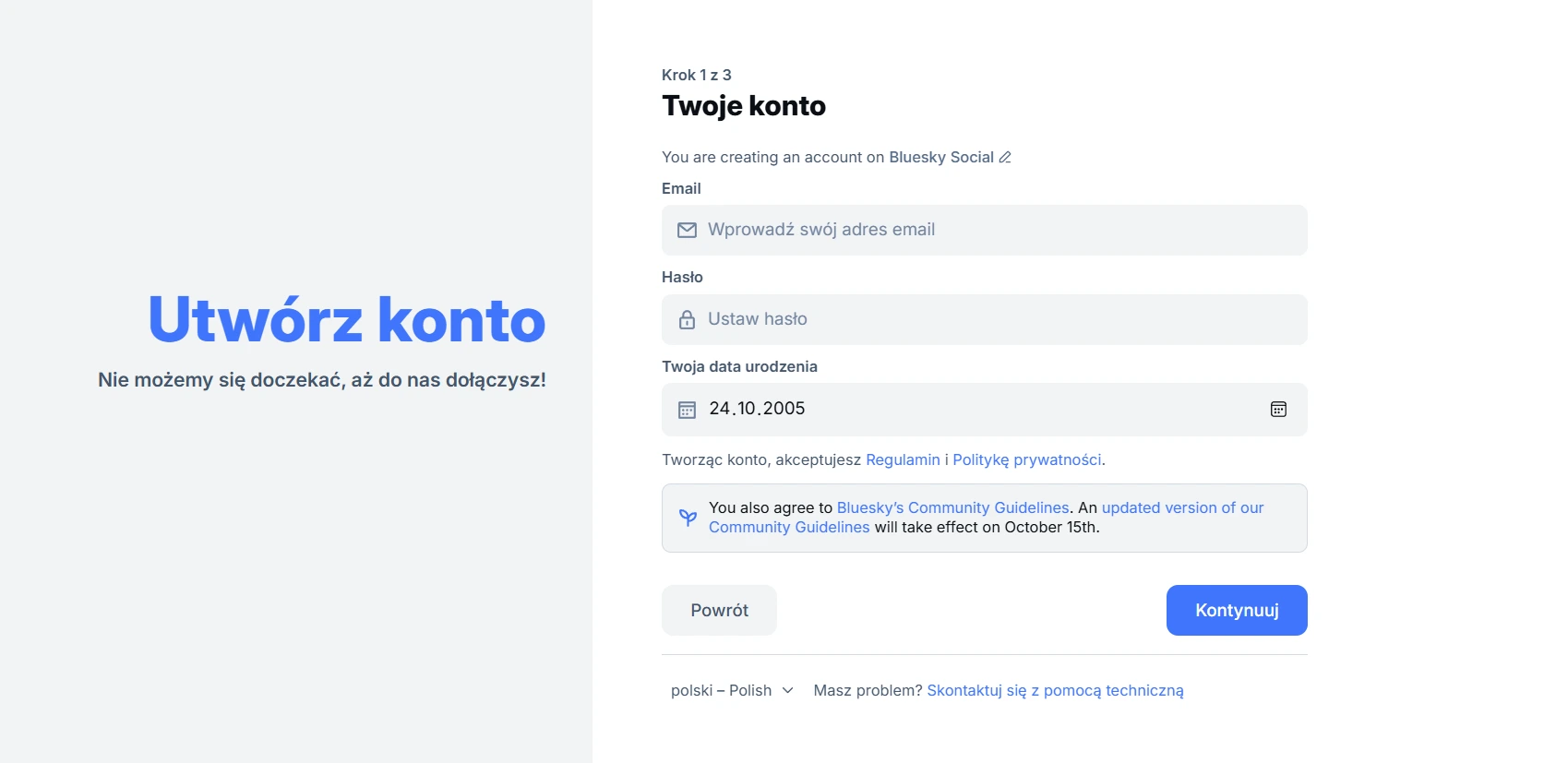 Utwórz konto Bluesky
