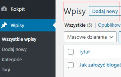 Dodawanie wpisu na blog WordPress