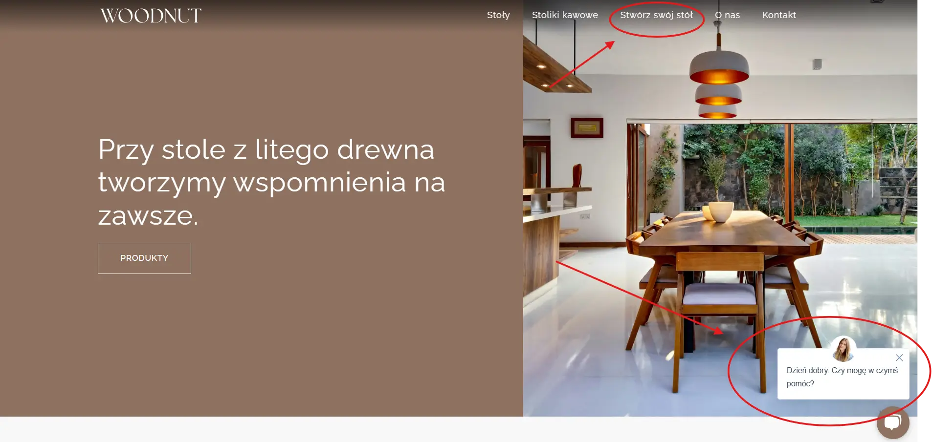 Konfigurator, chat - strona główna WoodNut - trendy e-commerce 2025