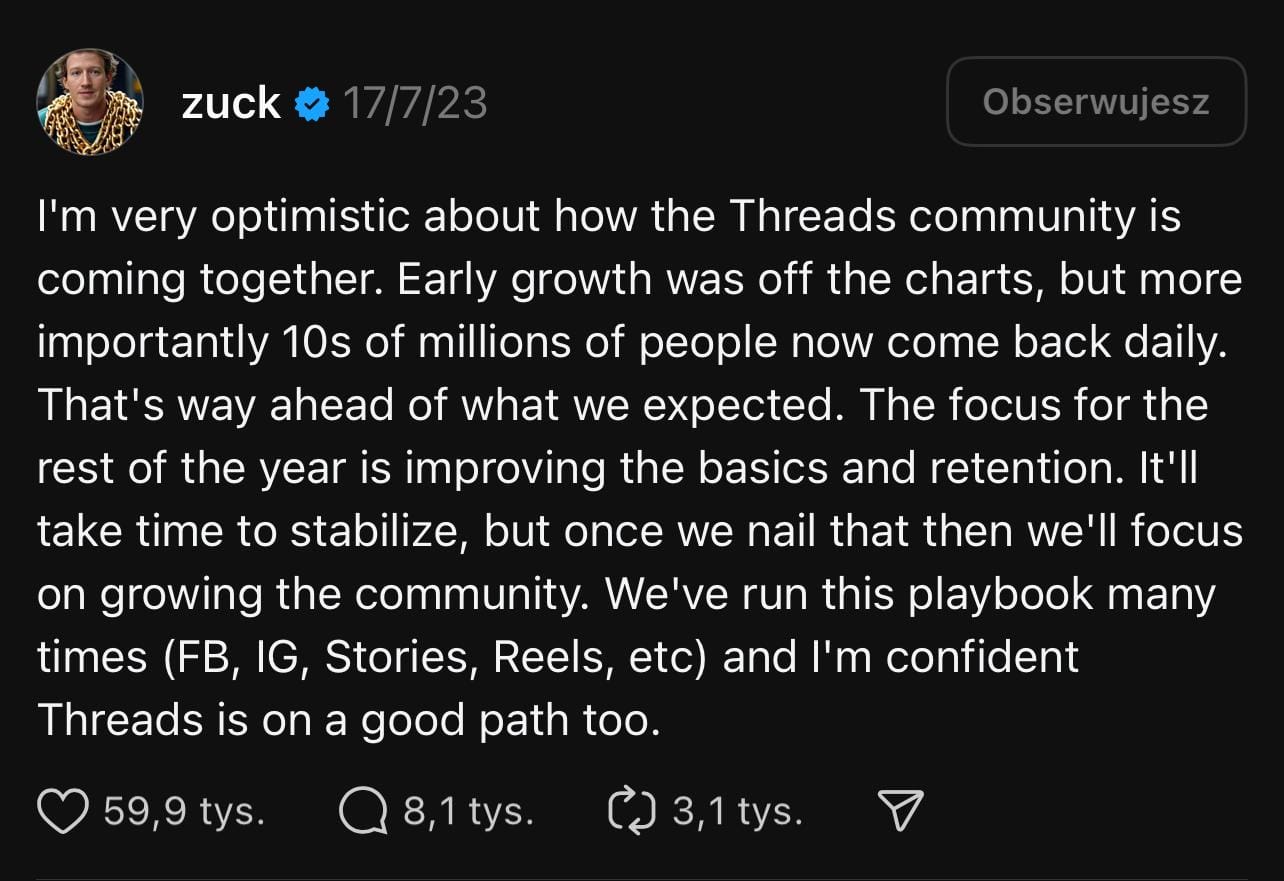 Mark Zuckerberg - oficjalne konto Threads