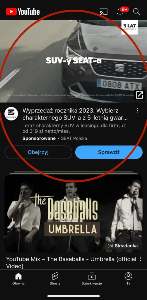 Przykładowa reklama google ads adwords na platformie YouTube