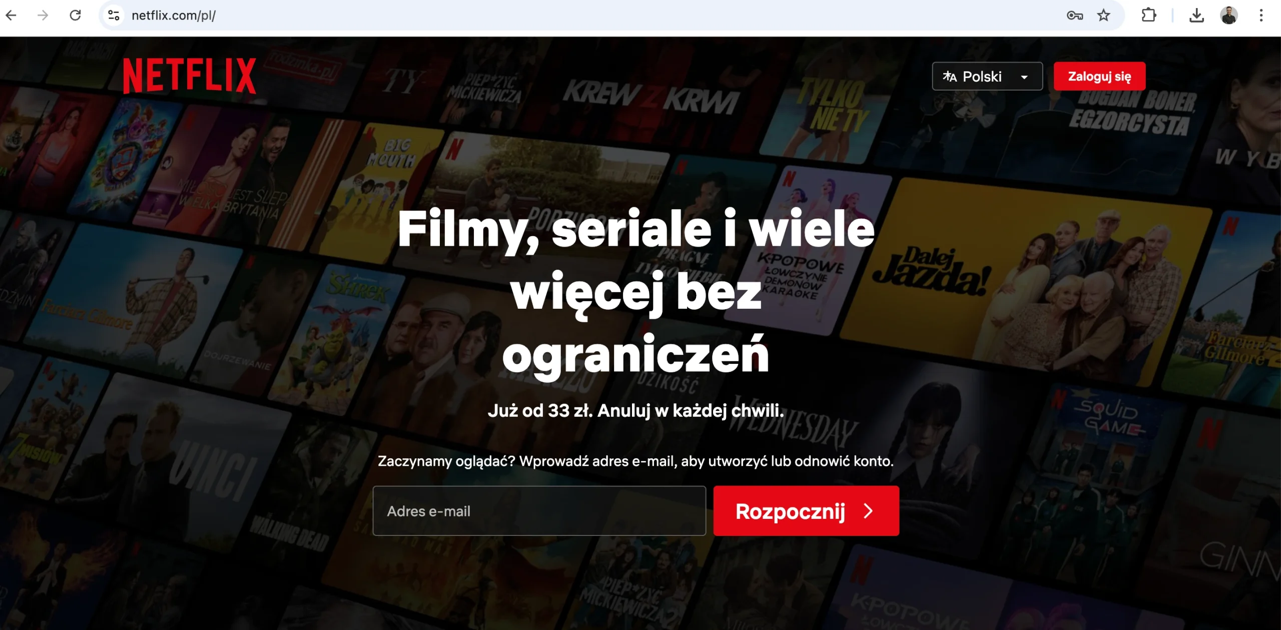 Nagłówek strony Netflixa