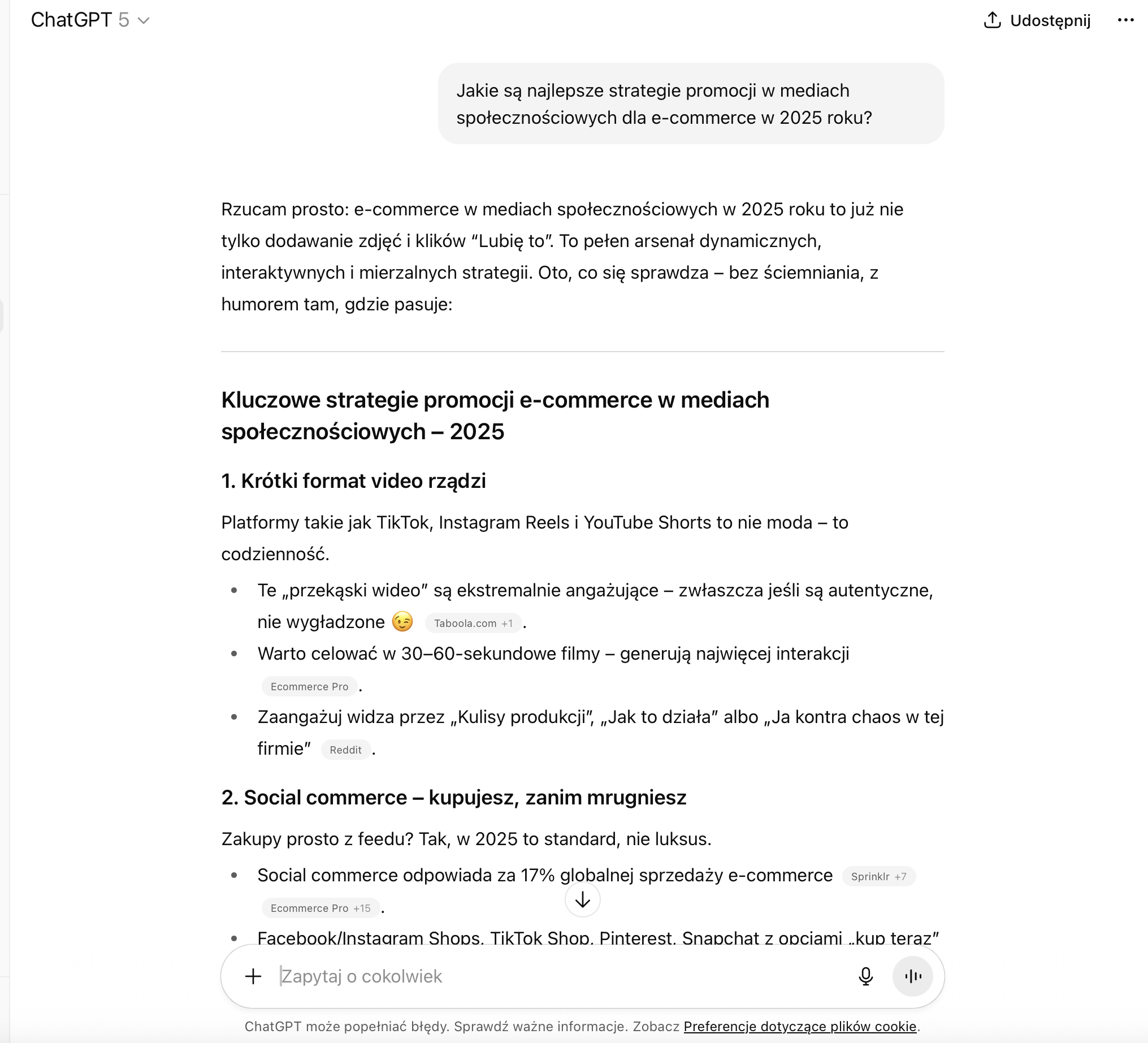 Przykład promptu w ChatGPT