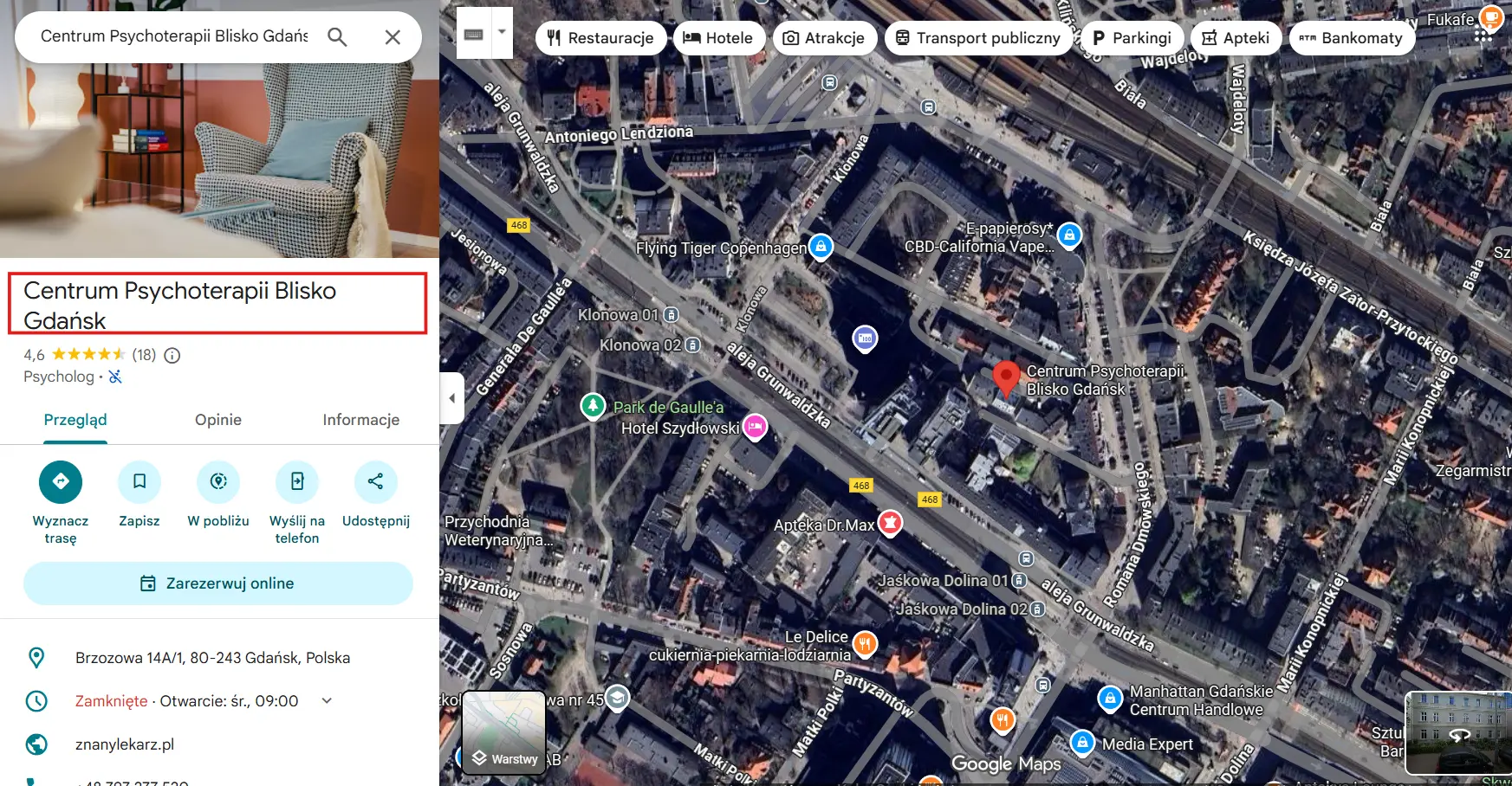 Wizytówka Gabinet Blisko