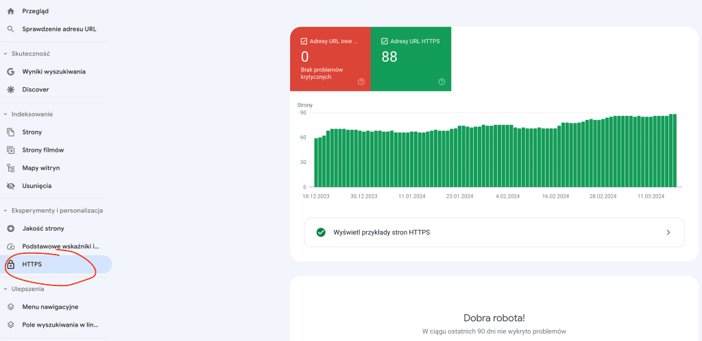 Checking HTTPS links in Google Search Console