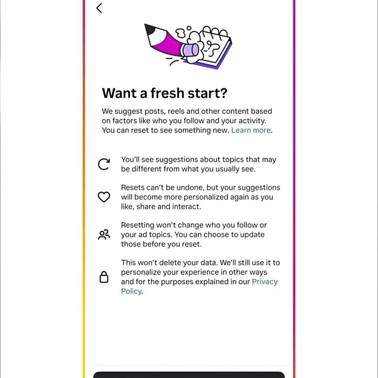 New Instagram algorithm reset feature
