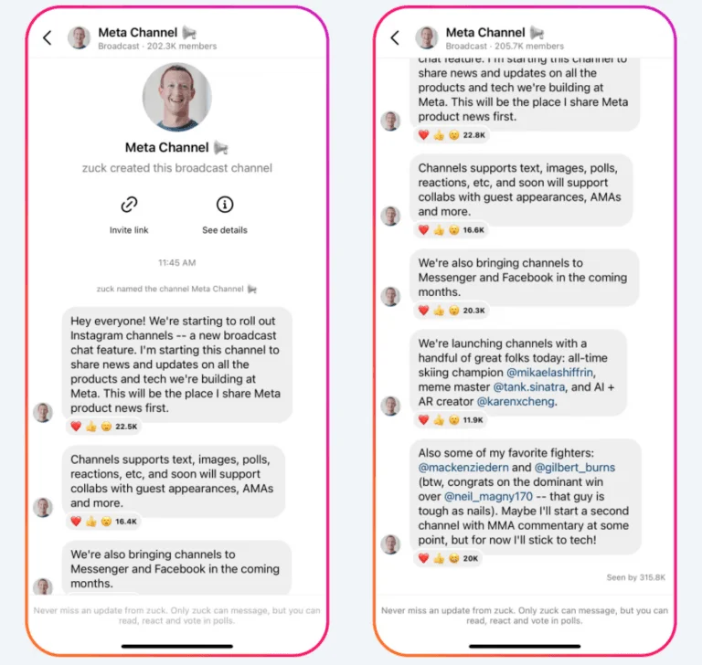 Mark Zuckerberg announcement – broadcast channels