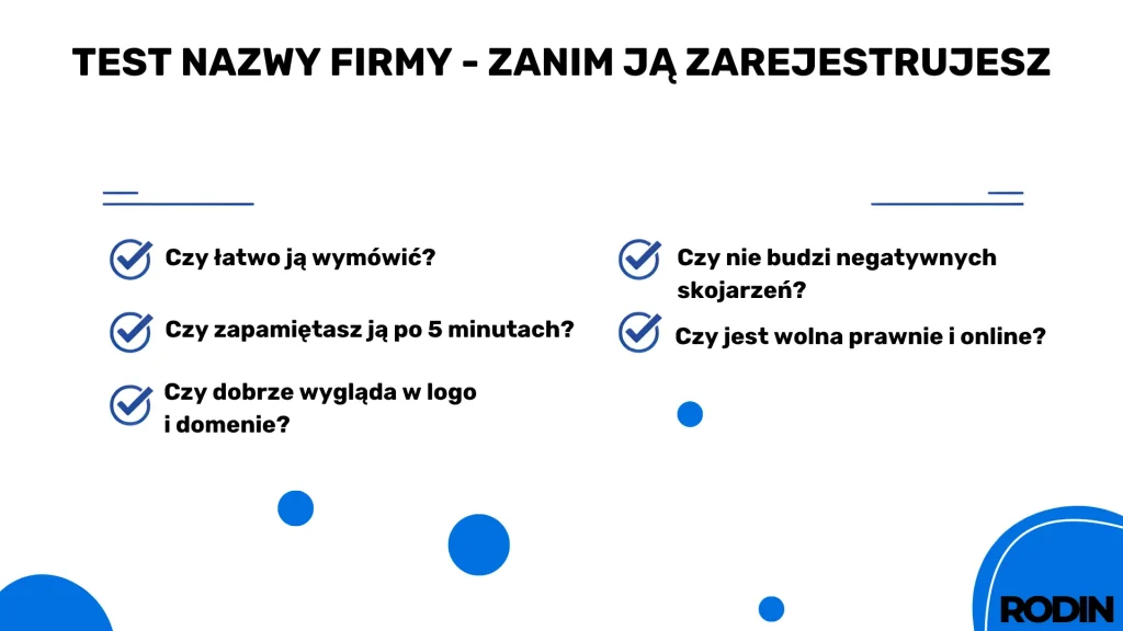 Test nazwy firmy – zanim ją zarejestrujesz: