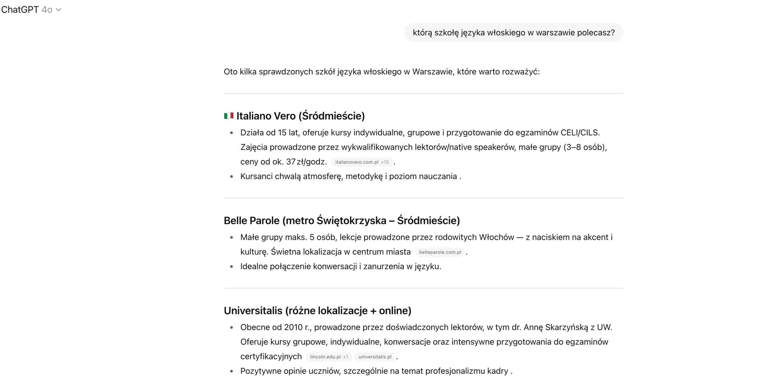 ChatGPT polecający naszego klienta