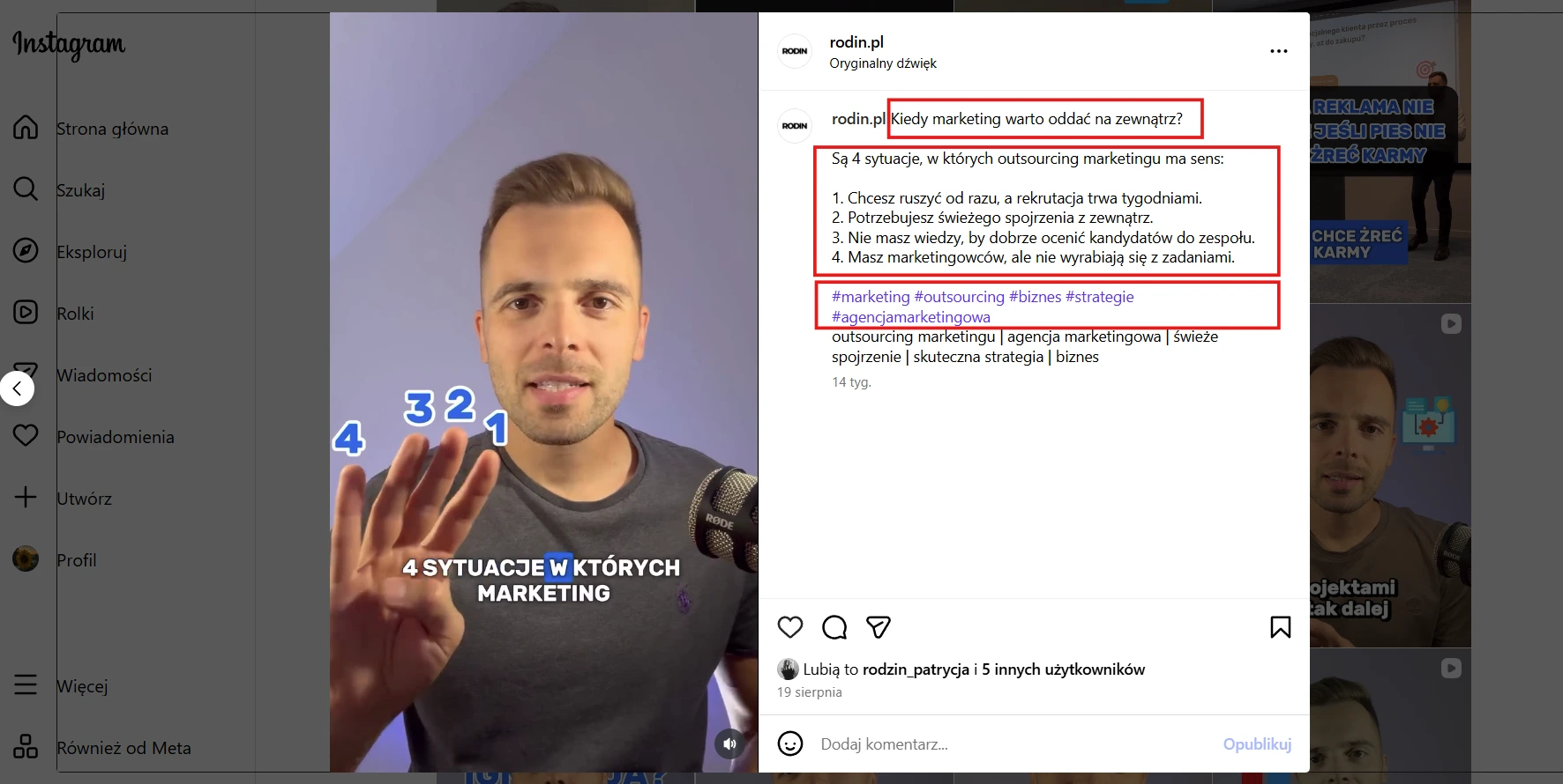 Instagram Rodin Agencja Marketingu B2B