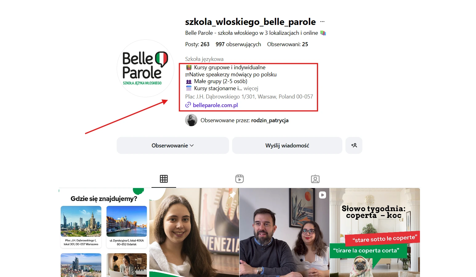Instagram Szkołą Włoskiego Belle Parole 