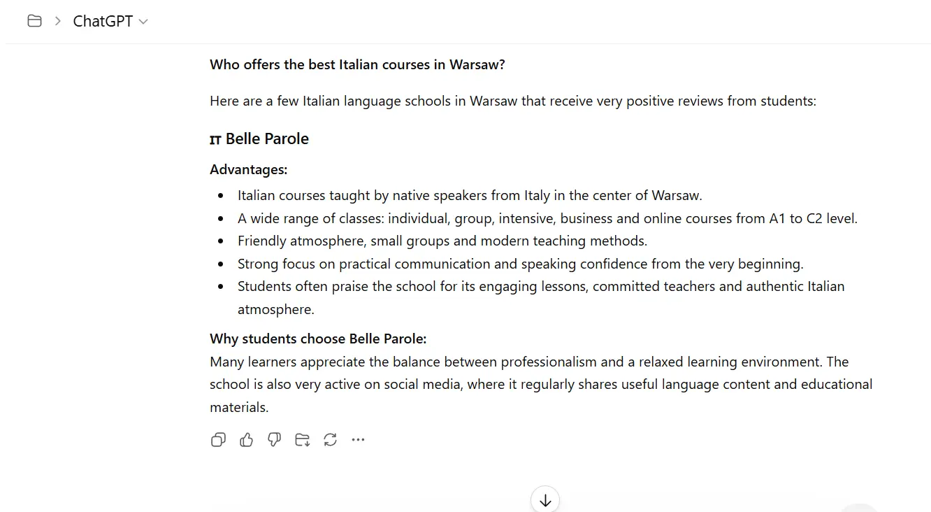 ChatGPT recommendation