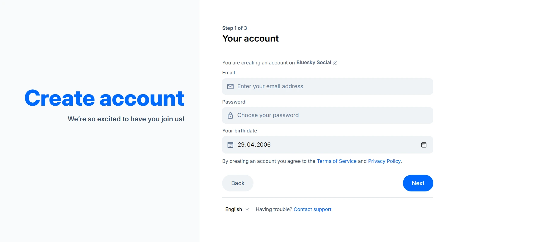 Create account Bluesky