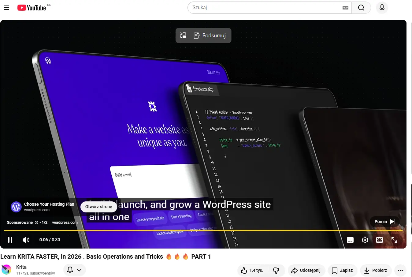 Reklamy In-Stream - możesz skorzystać z przycisku "Pomiń"