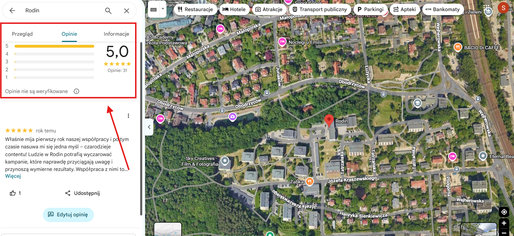 Google Map wizytówka - RODIN